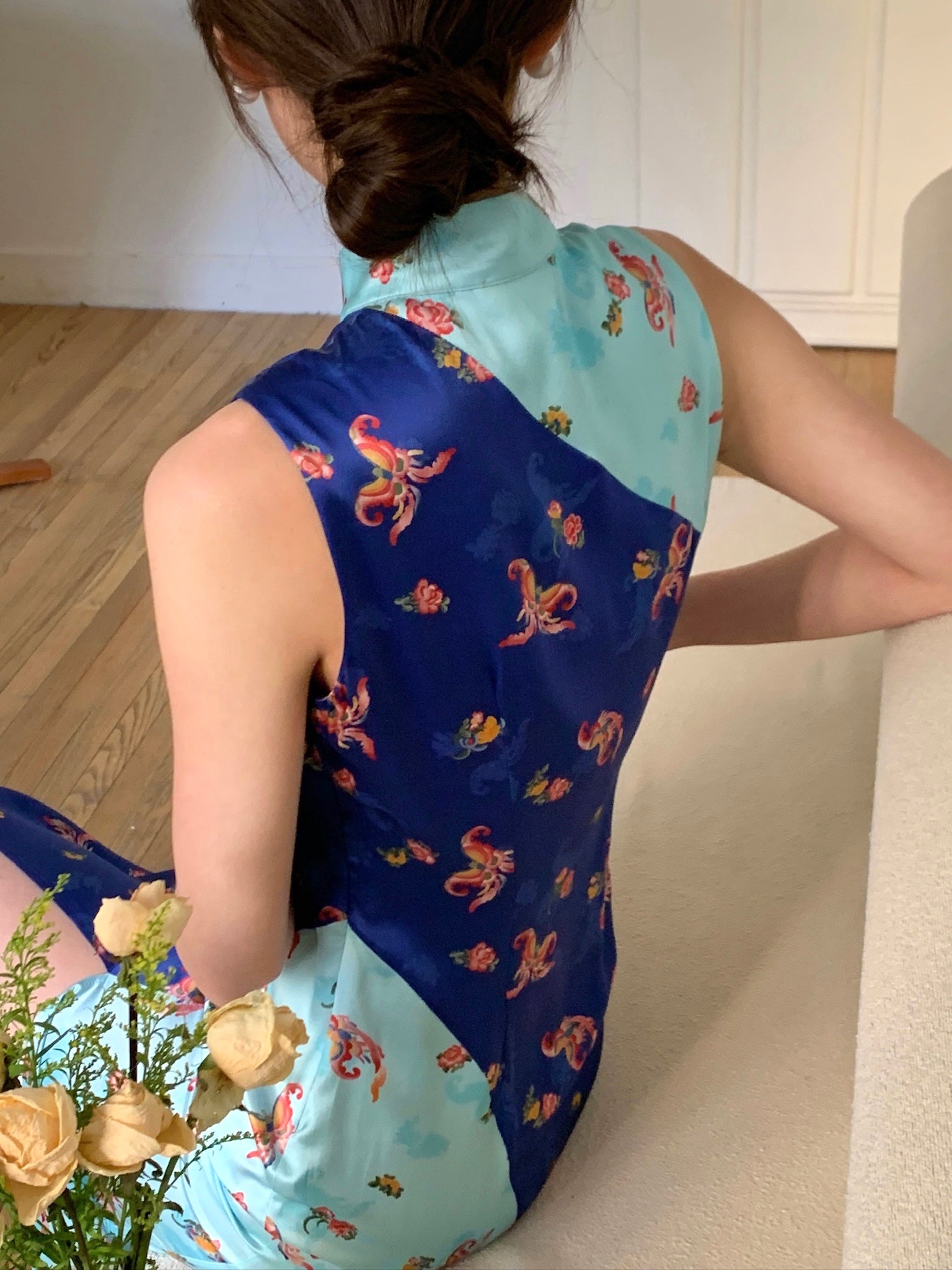 Sapphire Midi Silk Qipao Dress