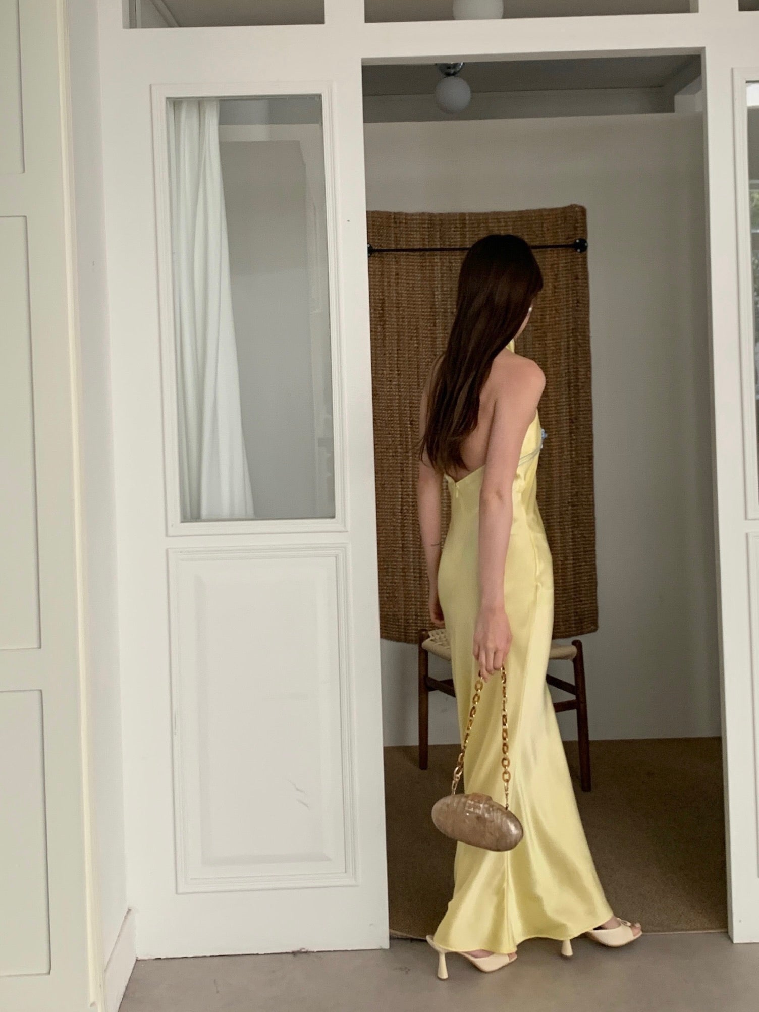 Citrine Silk Halter Qipao Dress