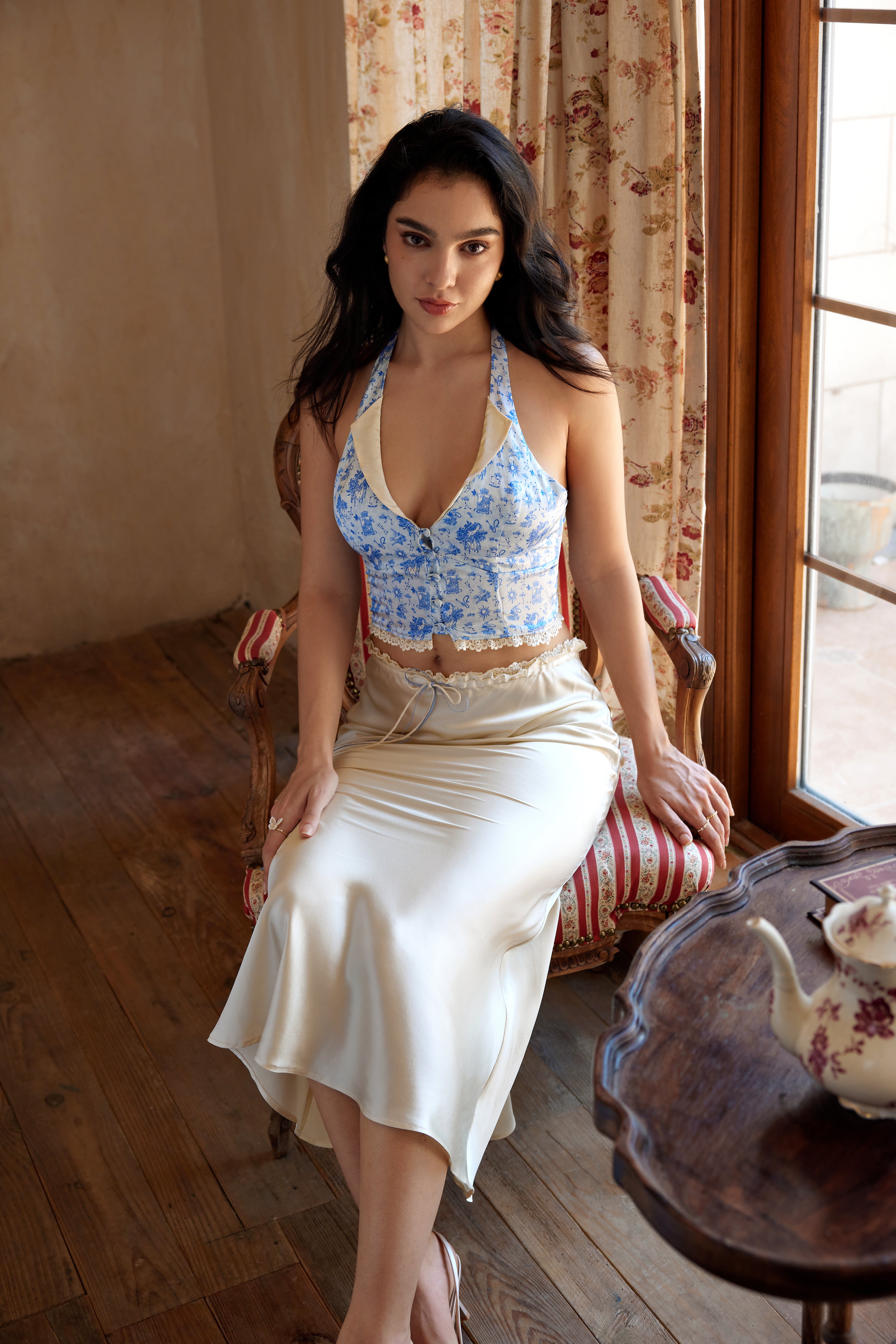 Vitosha Silk Halter Blue Goddess Top