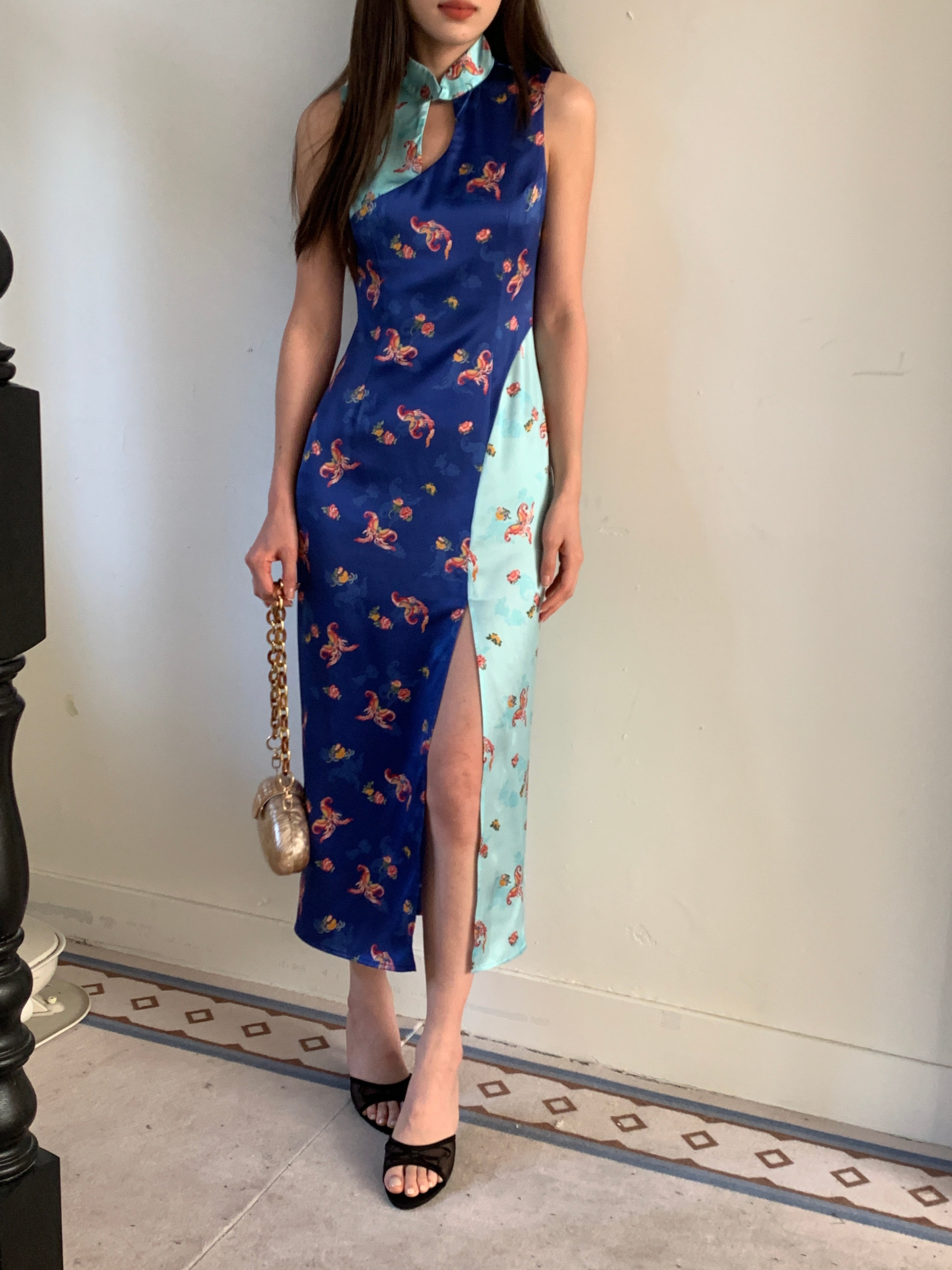Sapphire Midi Silk Qipao Dress