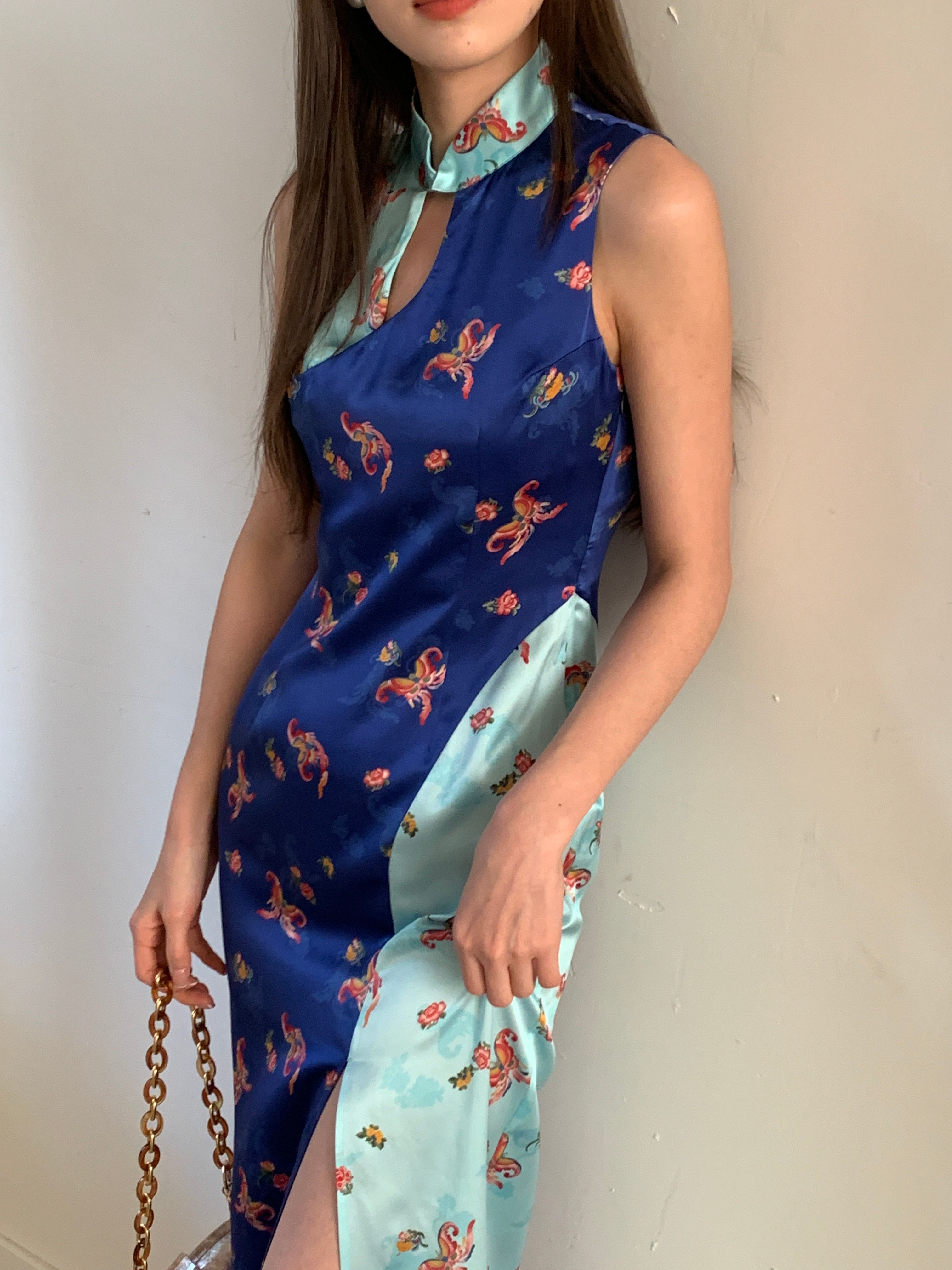 Sapphire Midi Silk Qipao Dress