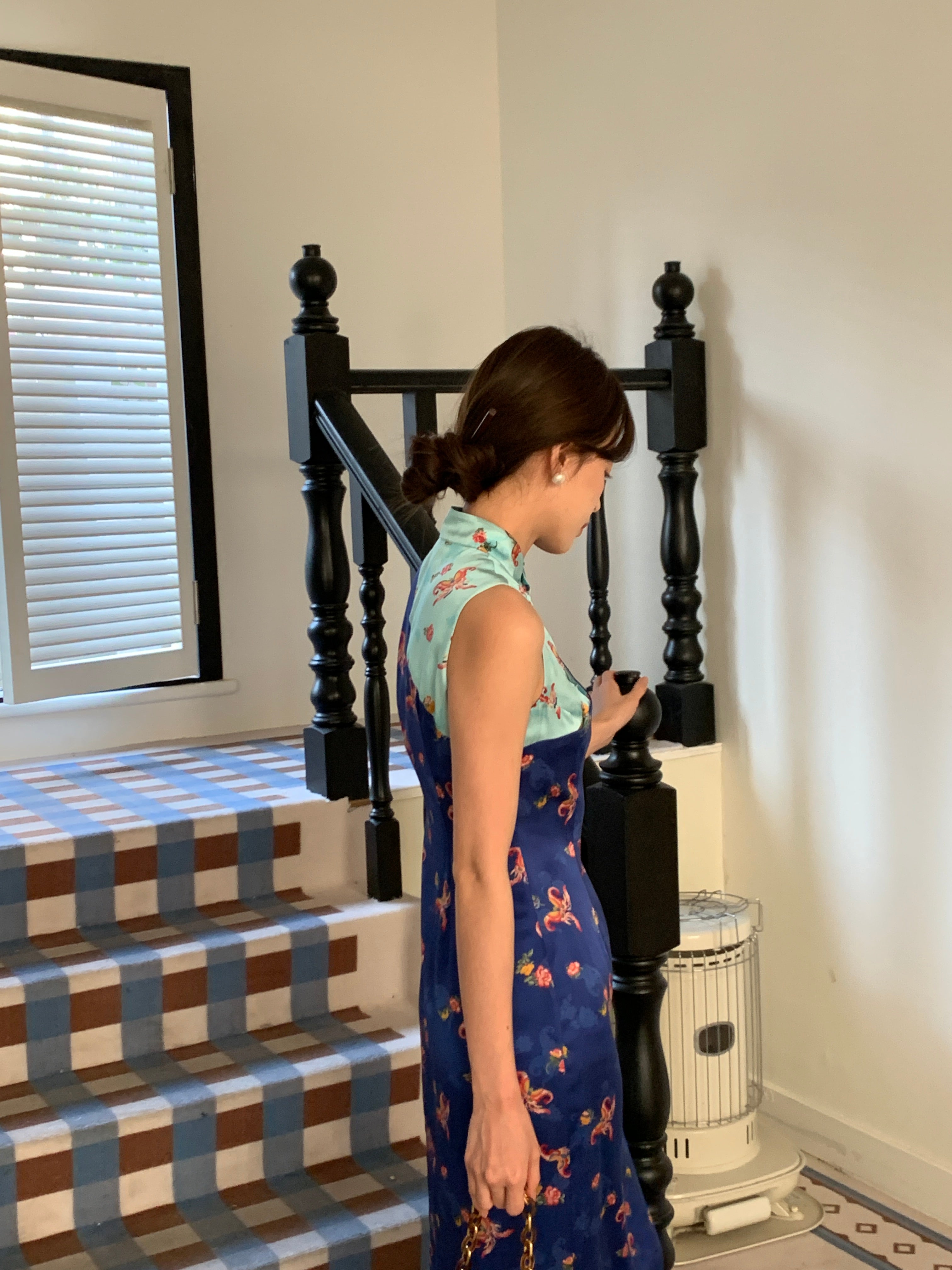 Sapphire Midi Silk Qipao Dress
