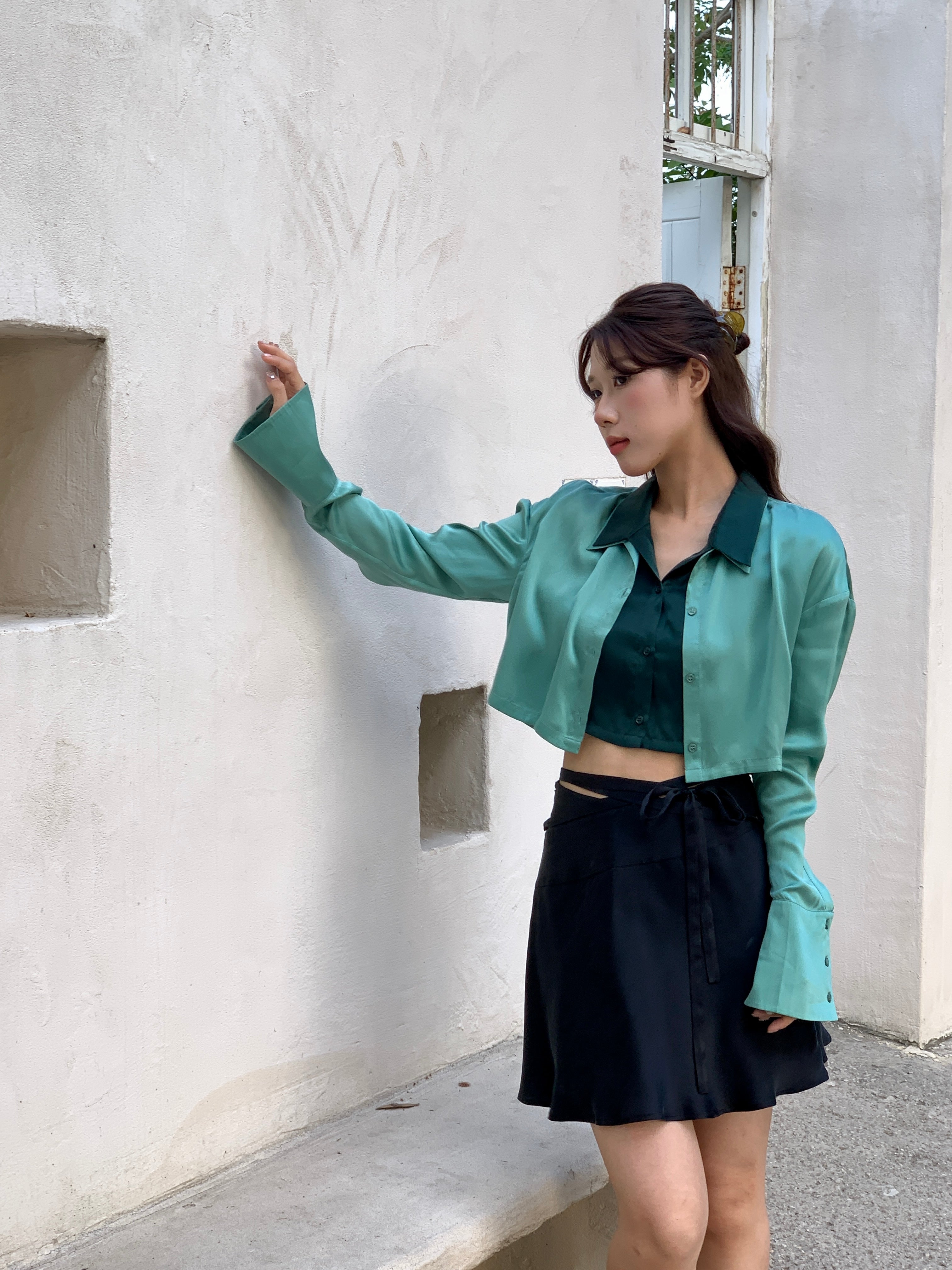 Brooklyn Layered Silk Shirt in Green