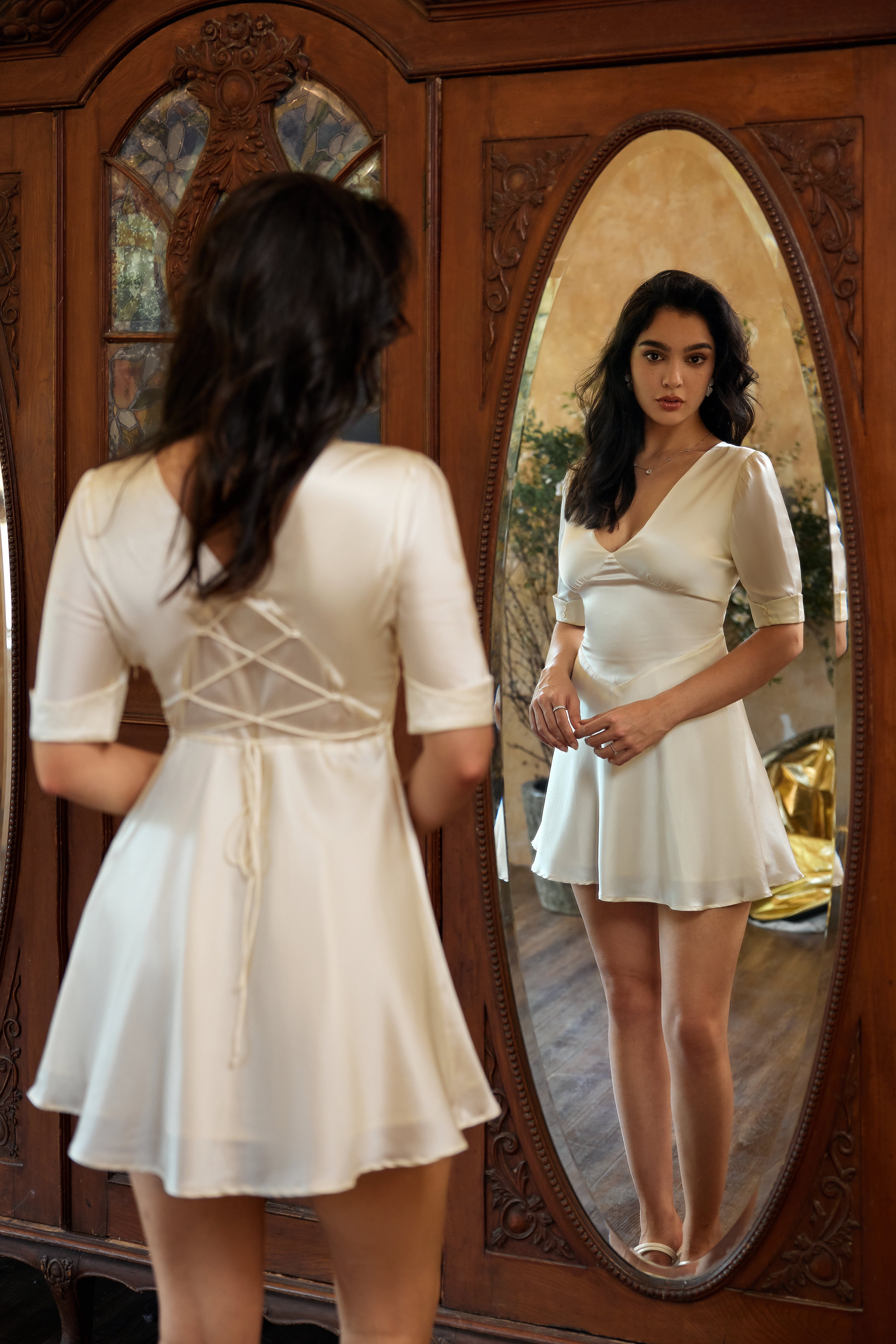 Hague Ivory Silk Mini Dress