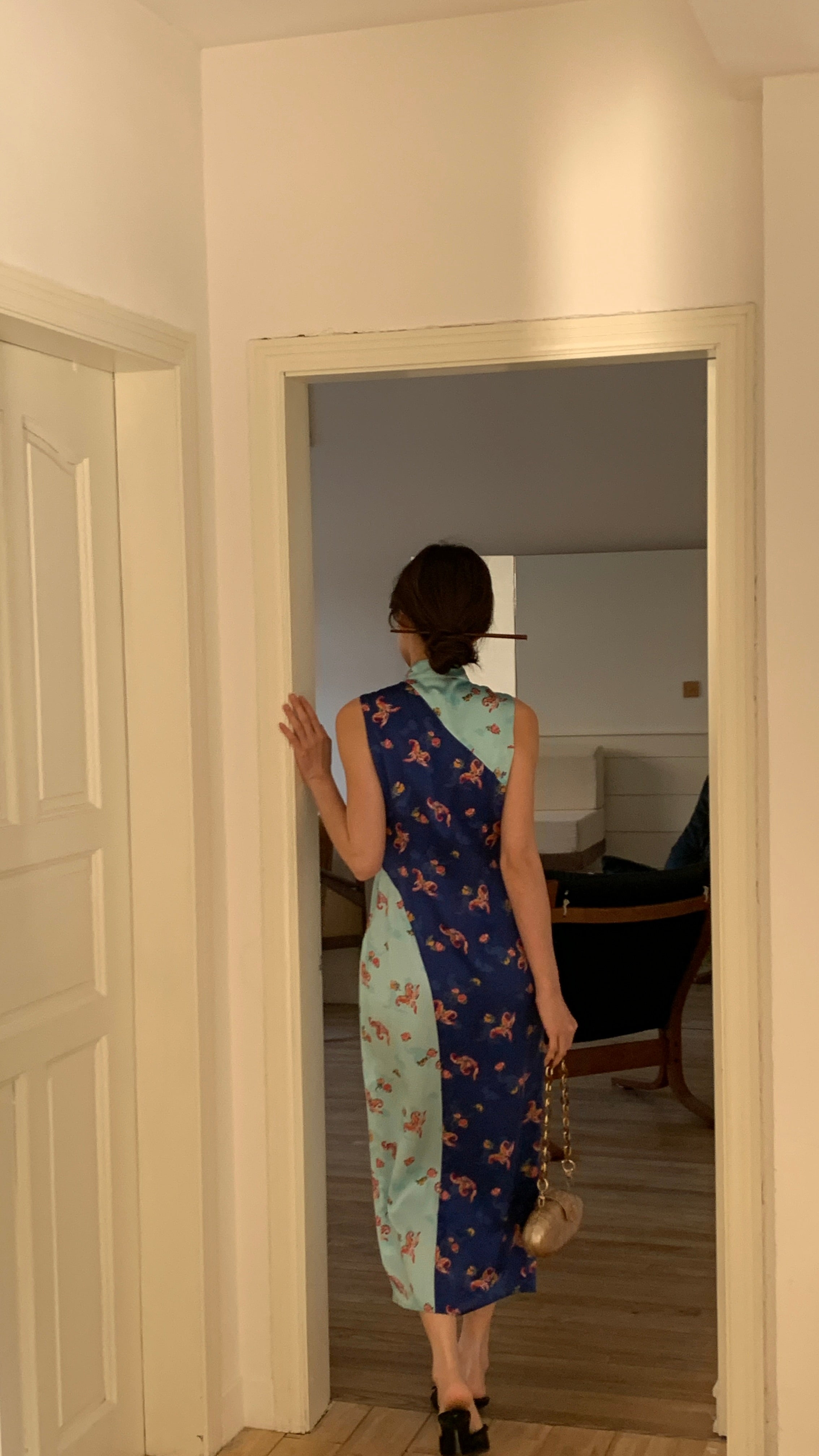 Sapphire Midi Silk Qipao Dress