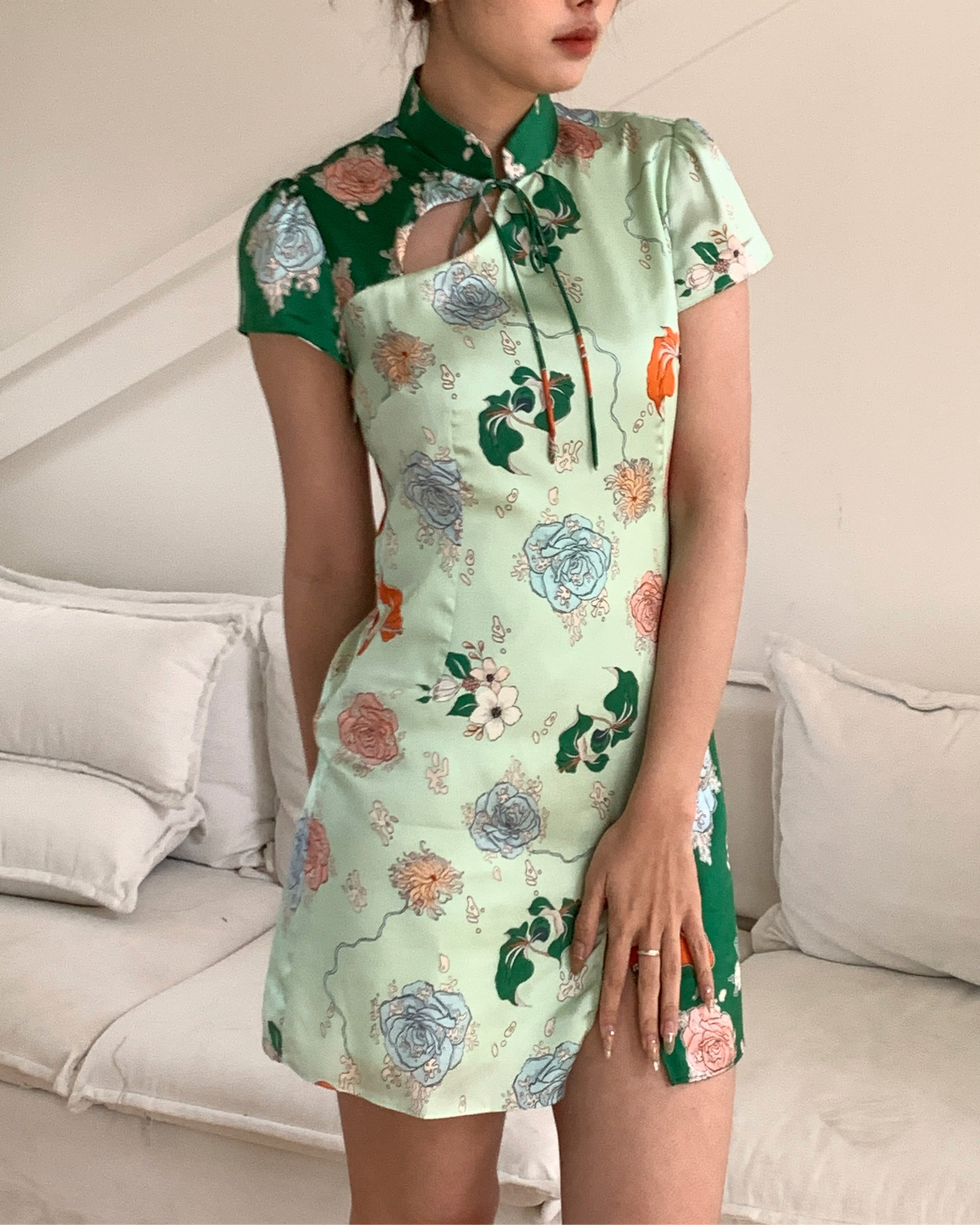 Jade Mini Silk Qipao Dress