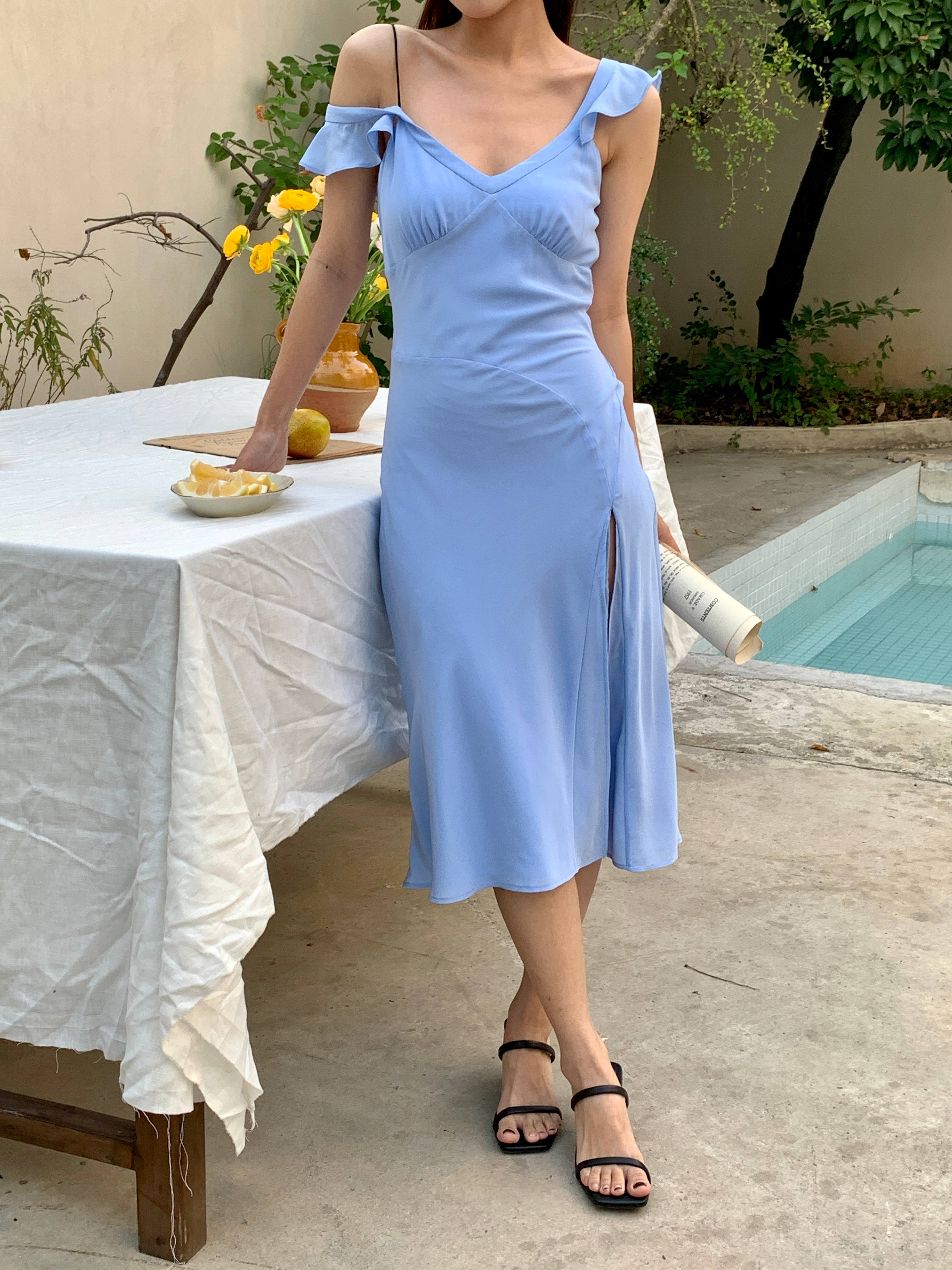 Marbella Blue Silk Midi Dress