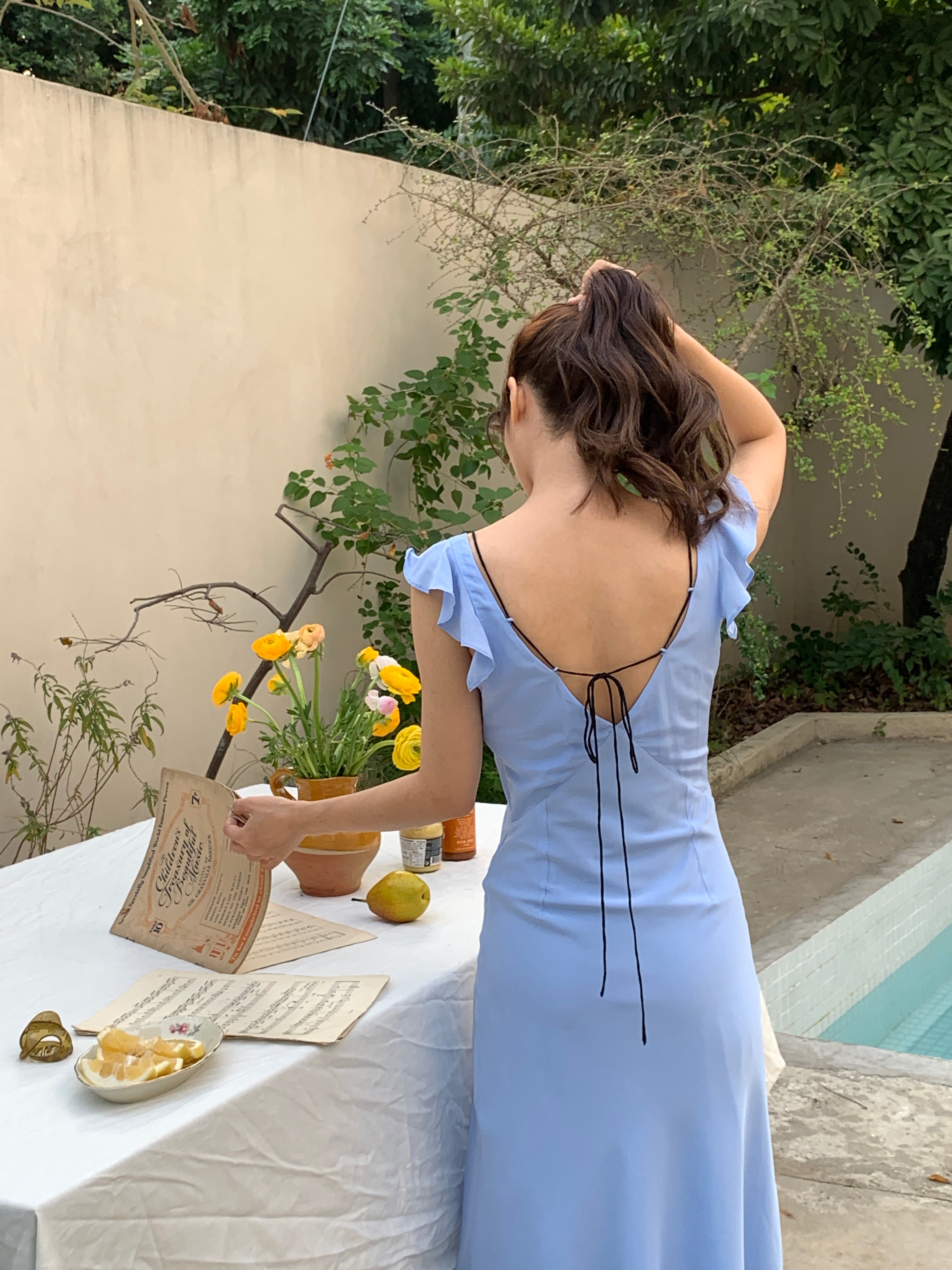 Marbella Blue Silk Midi Dress