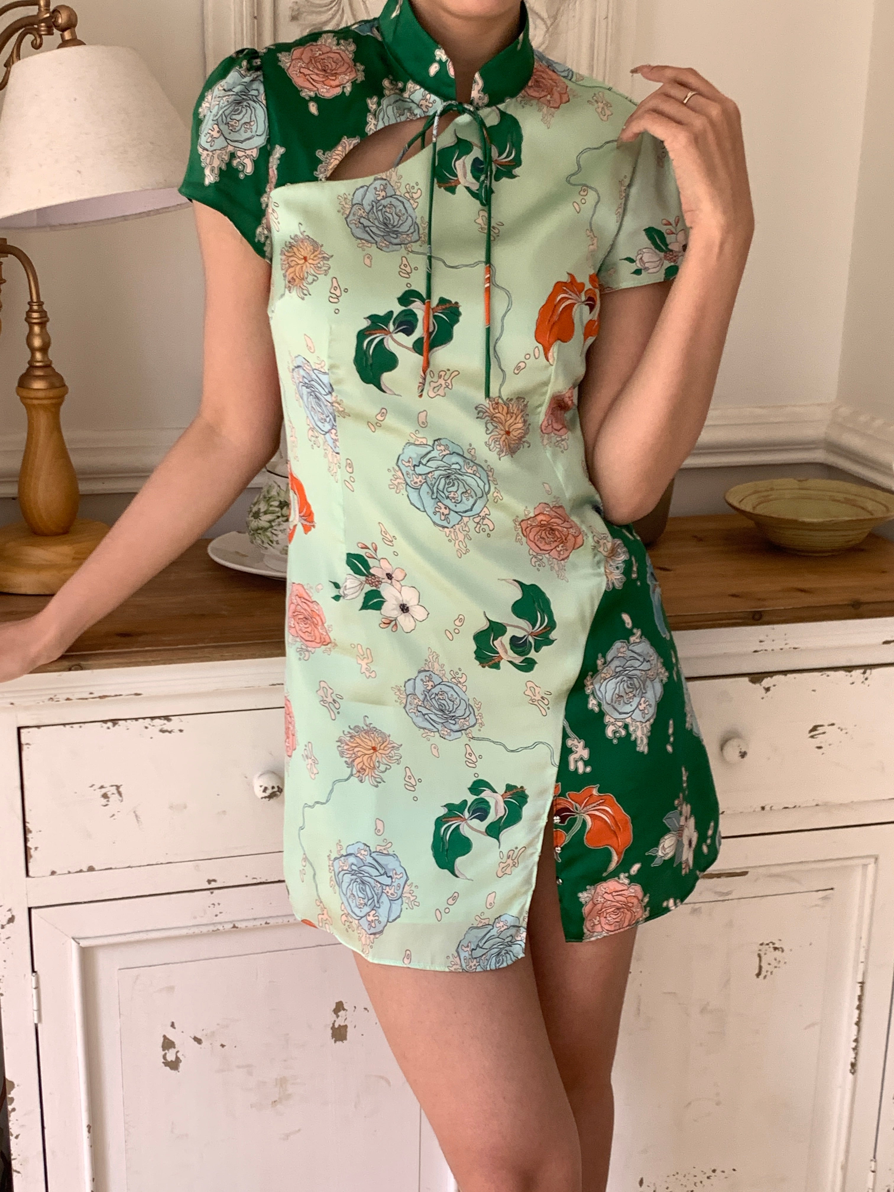 Jade Mini Silk Qipao Dress