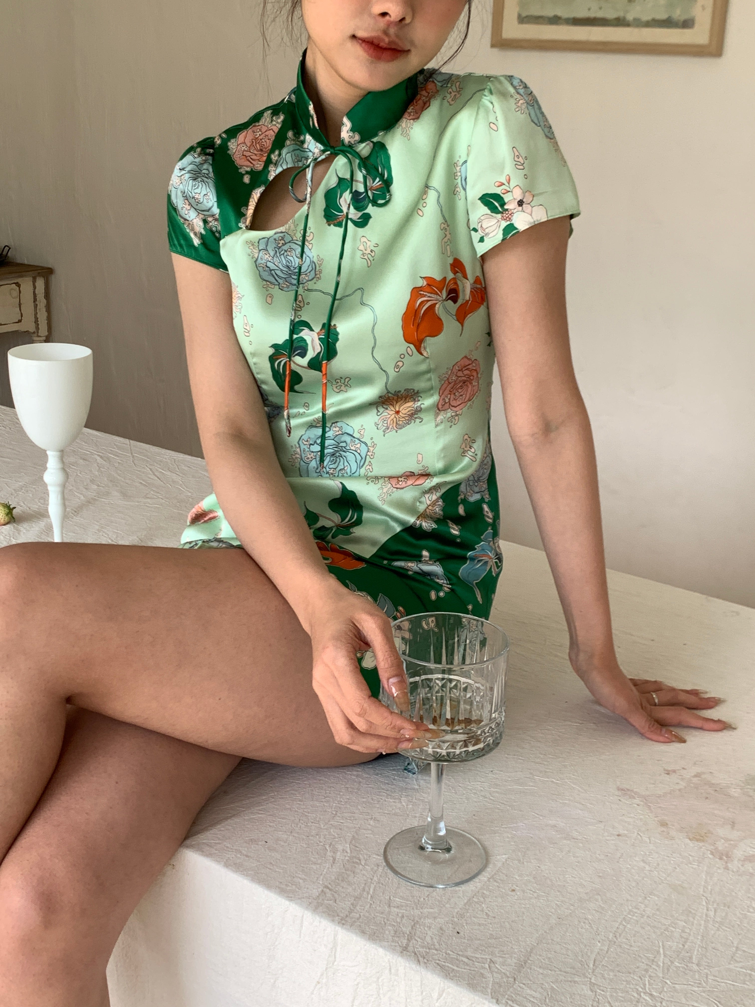 Jade Mini Silk Qipao Dress